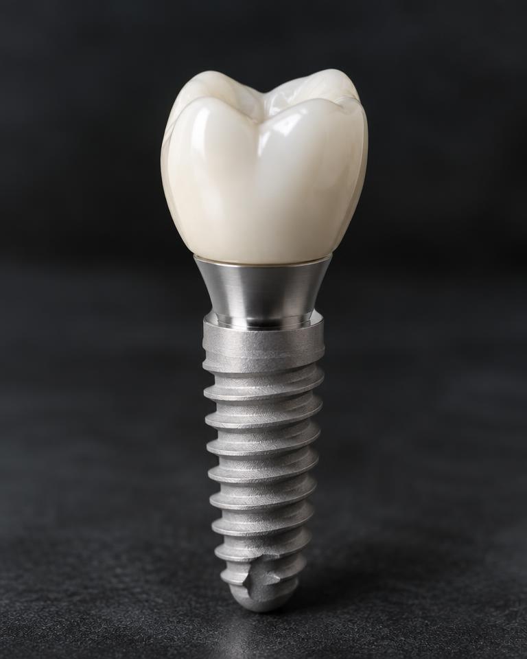 Implante dentário de titânio com coroa cerâmica