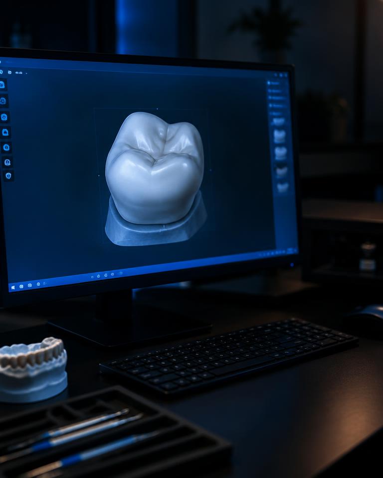Desenho digital de coroa dentária em software CAD